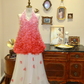 Pink Halter Neck Floral Top with White Tulle Midi Skirt, Bridal Cocktail Gown / Ball Gown R7131