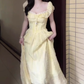 Gentle style yellow one-shoulder dress, beautiful waist temperament long dress R0815