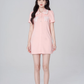 Pink polo knitted dress summer new temperament loose short skirt lace sweet skirt R4177