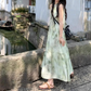 Ink painting halter neck dress seaside holiday style retro cool temperament skirt R0765