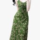 2025 Summer New Green Floral Seaside Vacation Mid-Length Suspender Dress R0941