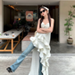 Fairy dress pure desire style irregular holiday suspender skirt floral cake skirt R1710
