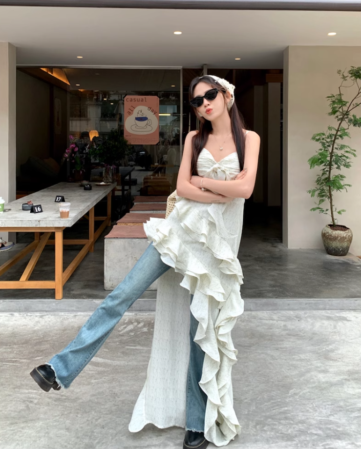 Fairy dress pure desire style irregular holiday suspender skirt floral cake skirt R1710