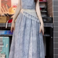Blue lace tube top dress 2025 new beautiful waist a-line long skirt R0675