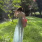 Suspender dress beautiful floral waist temperament long skirt R0676
