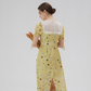 French yellow tea dress retro floral dress lace holiday dress for women R3558