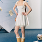 French pure desire style white lace waist slimming suspender dress R3321