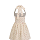 French tea break floral ruffle halter dress for summer, fresh and sweet waist slimming short skirt R3342