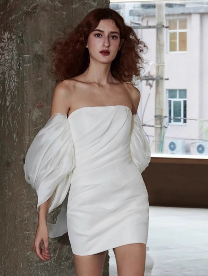 French white simple temperament banquet party short dress skirt homecoming dress R2975