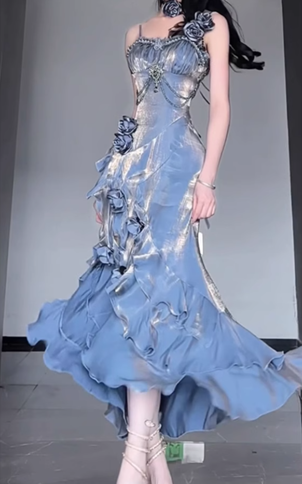 Blue rose dress lolita fishtail skirt Lolita elegant goddess royal sister R1666