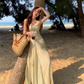 Printed suspender dress Chinese style women's clothing small size big swing v-neck long dress R1708