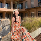 National style retro floral suspender dress temperament loose A-line long skirt R0615