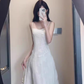 Gentle white moonlight jacquard sling dress beautiful temperament waist a-line long skirt 2025 new R0461