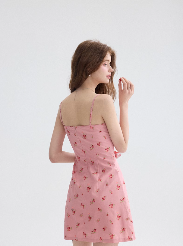 French floral suspender dress holiday style dress petite short skirt R2749