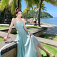 Travel wear fairy air backless dress seaside vacation dopamine green fairy long skirt R1594