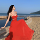 Beach resort long dress with a sense of atmosphere, slim waist and beautiful suspender dress R1577