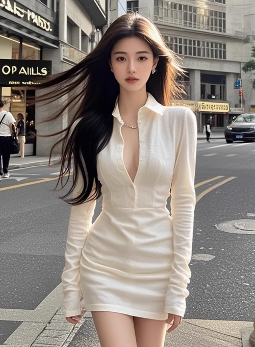 Large size French temperament shirt sexy dress royal sister pure desire style slim hip skirt R1856