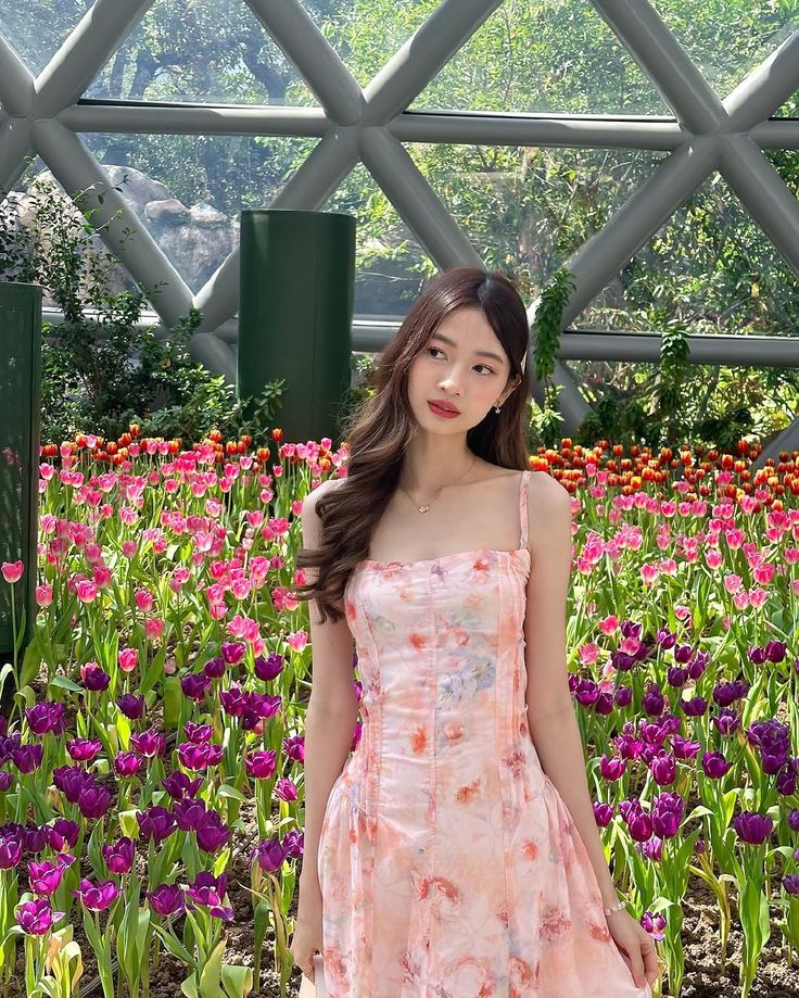 Pink floral suspenders, slim waist, gentle and charming mini skirt, homecoming dress R4047