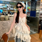 Fairy dress pure desire style irregular holiday suspender skirt floral cake skirt R1710
