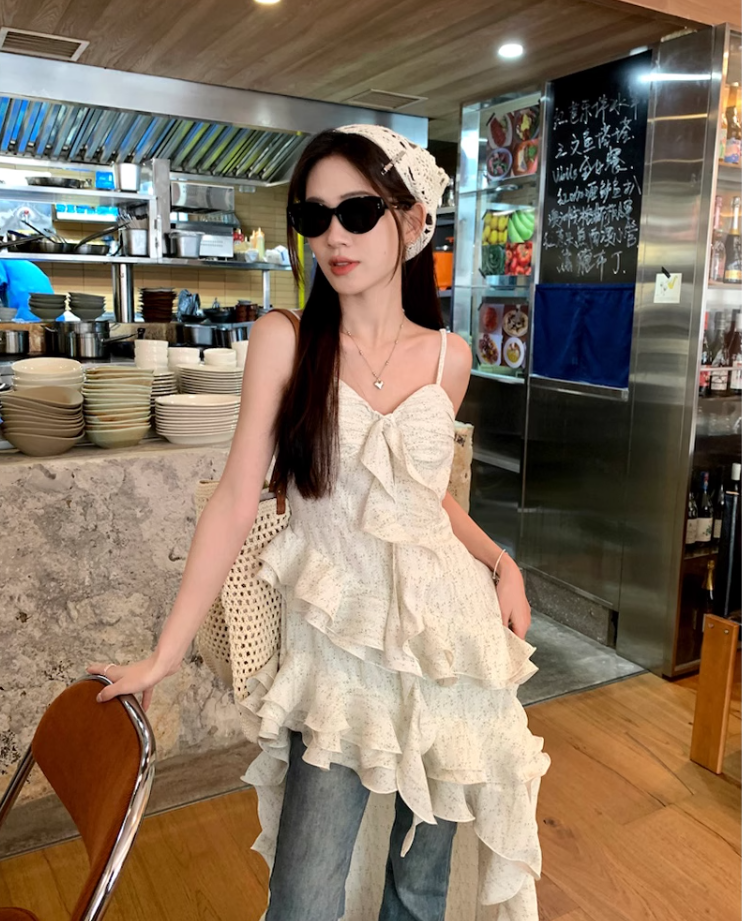 Fairy dress pure desire style irregular holiday suspender skirt floral cake skirt R1710