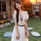 French fairy temperament holiday v-neck suspender dress lace blouse two-piece outfit R1735