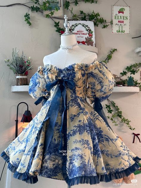 Blue floral one-shoulder bow princess tutu skirt homecoming dress R2566
