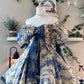 Blue floral one-shoulder bow princess tutu skirt homecoming dress R2566