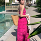 French retro heavy hollow flower embroidery design rose red suspender dress waist lace long skirt R0205