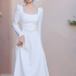 Square collar temperament waist long sleeve dress 2025a gentle long dress R1456