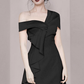 French white satin one shoulder design fashionable banquet dress homecoming dress R2982