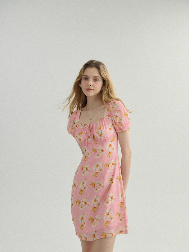 French pink dress summer petite floral dress short skirt fairy skirt R2768