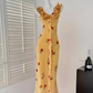 2025 Summer New Rose Lace Suspender Floral Dress Fishtail Long Dress French Holiday Dress R0268