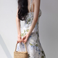 French retro leaf floral suspender skirt slim waist side slit dress long skirt R2820