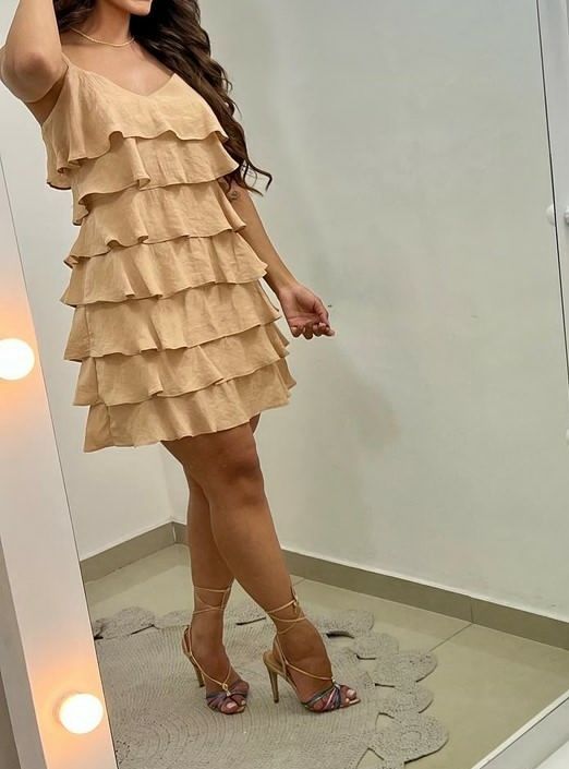 Khaki suspenders slim and comfortable homecoming dress R2491