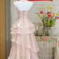 Pink tube top waist cake skirt sexy satin long dress prom dress R6230