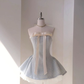 Light blue tube top bow design slim waist A-line princess skirt homecoming dress R3961