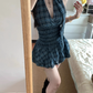American style dress sleeveless halter top, checkered top, short skirt design, homecoming dress R2991