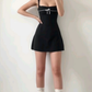Black suspenders waist slim A-line short skirt homecoming dress R3156