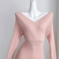 Pure desire slim waist sexy hip pink dress V-neck bottom knitted long skirt R0296
