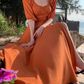 Gentle Temperament Square Neck Puff Sleeve Dress Backless Slit Long Dress R0599