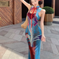 Retro contrast color hollow dress sexy temperament waist slim hip skirt R0658