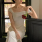 French one-shoulder dress 2025 sexy temperament waist elegant party dress R1488