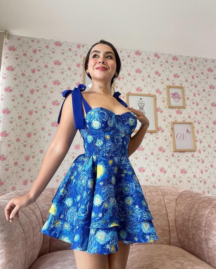 Blue suspenders tie waist slim sexy cake skirt homecoming dress R4067