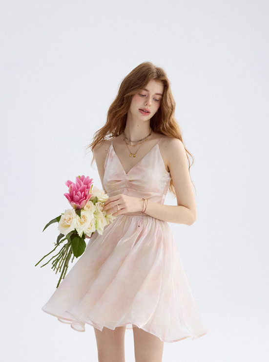 Cherry Blossom Floral Dress French Suspender Dress Holiday Outfit Short Skirt Women Summer R3424