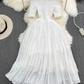 Gentle style, super fairy, one shoulder, off-shoulder, waist, slim, A-line dress, seaside holiday, long skirt R0372