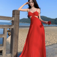 Beach resort long dress with a sense of atmosphere, slim waist and beautiful suspender dress R1577