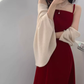 Hong Kong style retro 2025 new square neck velvet sling red engagement waist sling dress R1438
