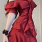Beautiful dress French style high-end niche design off-shoulder irregular waist small red dress R0415