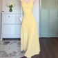 V-neck sleeveless yellow floral dress 2025 new waist long skirt R0804