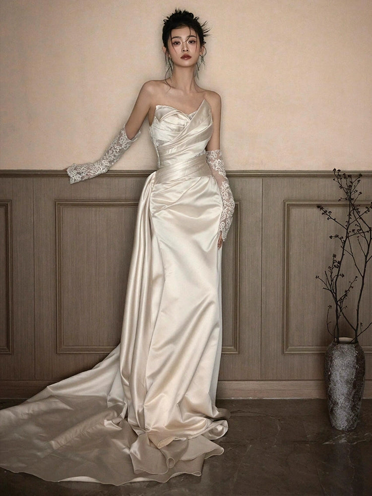 Sexy Lace Strapless Wedding Dresses Long Bridal Gown      S7207